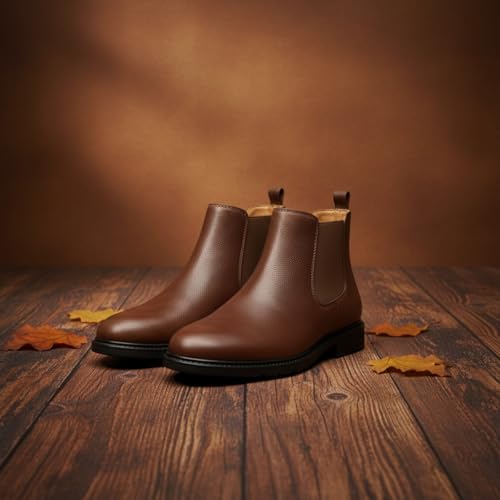 Image of CRACHERS Men's Classic Black Leather Chelsea Boots | Formal & Casual Slip-On Ankle Boots with Elastic Side Panel and Pull Tab | Durable & Stylish Lightweight Boots for Men