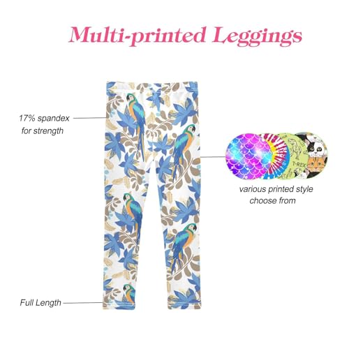 CaTaKu Girls Leggings Floral Parrot Birds Leggings for Girls Kids Athletic Workout Yoga Pants Size 4-10T4