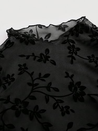 Verdusa Women's Goth Grunge Clothes Y2K Mesh Long Bell Sleeve Crop Tops Country Concert Outfits Boho Tops3