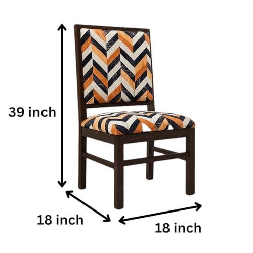 Image of KENDALWOOD Furniture | Solid Sheesham Wood Dining, Study Chair | Multipurpose Chair Set of 2 | Color:- Walnut Finish with Multicolor Printed Cushions | 1 Year Warranty |