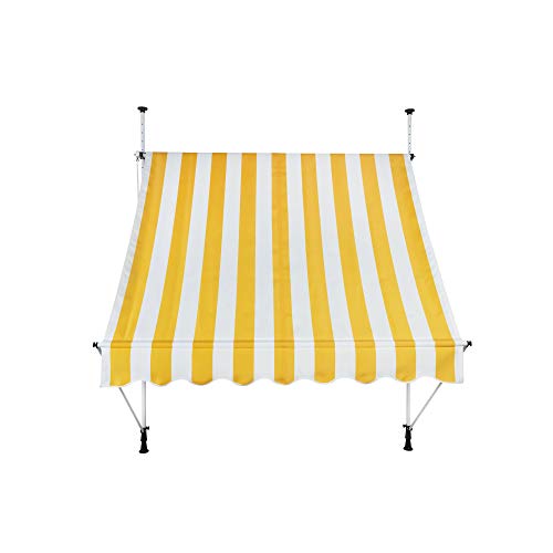 paramondo Jam Auvent de Balcon Store de terasse sans perçage, réglable en Hauteur, résistant aux UV, avec manivelle, 1,95 x 1,20 m, Couleur du Tissus Jaune-Blanc