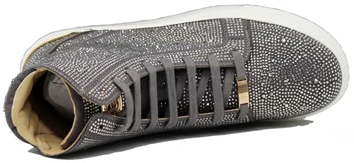 Image of Enzo Romeo Men's Fashion High Top Crystal Shimmer Rhinestone Blink Flat Sneakers Shoes