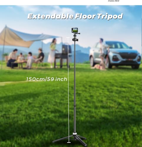 Image of Mobilife 59-inch Camera Tripod Portable Extendable Camera Stick Aluminium with 360 Ball Head & Cold Shoe Mount Compatible with DJI /GoPro /Insta360 Action Camera for Vlogging YouTube