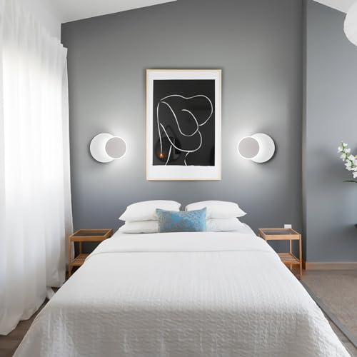Image of Modern LED White Wall Sconces Set of Two Acrylic Wall Lights Lighting Fixture 6000K White Light 8W Dimmable Wall Lamp Round Sconces Wall Lighting for Indoor Bedroom Bedside Hallway
