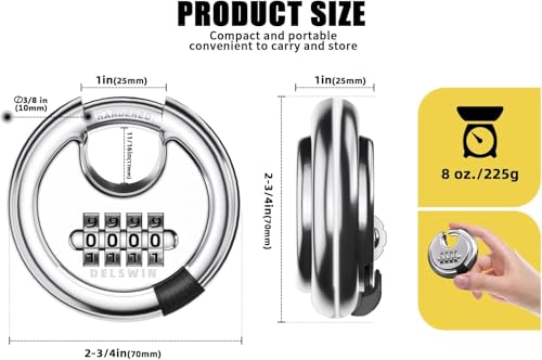 Image of 4 Digit Combination Disc Padlock, Silver, 4Pcs | Hardened Steel Shackle, For Sheds, Storage Unit, Gym and Fence
