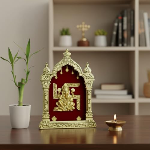 Image of EKA Temple Series Swastik Ganesha Table Top Premium Gold Foil Artwork with Metal Stand | Divine Lord Ganpati Inspired Spiritual Decor for Home, Office & Pooja Space | Auspicious Gift