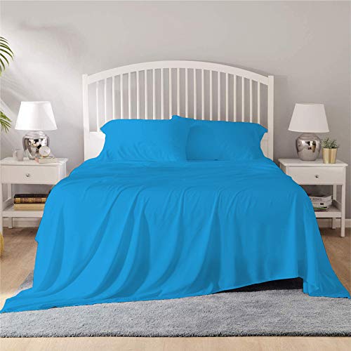 Image of YRM Bedding's - Egyptian Cotton Bedsheet 400-TC Premium Hotel Quality 1 Bedsheet (102x108) + 2 Pillow Covers (18x28) - (King Size, Turquoise Blue Color)