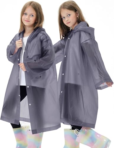Image of 2 Pack Reusable Waterproof Raincoat EVA Emergency Rain Ponchos One Size Rain Jacket for Children, Boys and Girls
