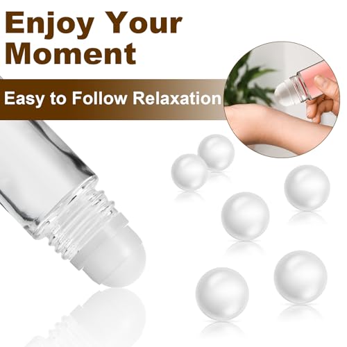 Furuising 4 Stück 30ML Roll on Glasflaschen für Ätherisches Öl, Roll on Flasche Leer, Rollon Flaschen, Glasflaschen mit Roller Ball, Tropfer, Aufkleber, Trichter für ätherische Öle, Parfüm