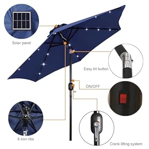 Blissun 75 ft solar umbrella 18 led lighted patio umbrella table market umbrella  urban country home decor