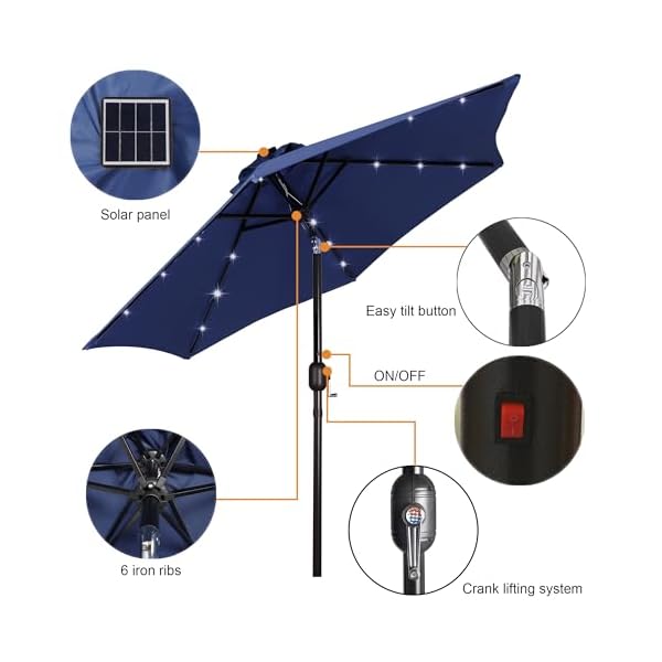 Blissun 75 ft solar umbrella 18 led lighted patio umbrella table market umbrella  urban country home decor