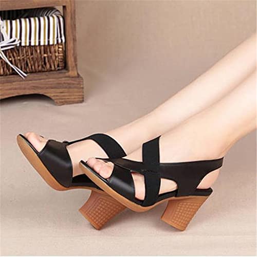 HIONRE Sandalia Mujer Plataforma Casual,Sandalias cómodas de tacón Alto, Sandalias Antideslizantes con Punta Abierta,Negro,39,Sandalias de Talón Abierto Mujer