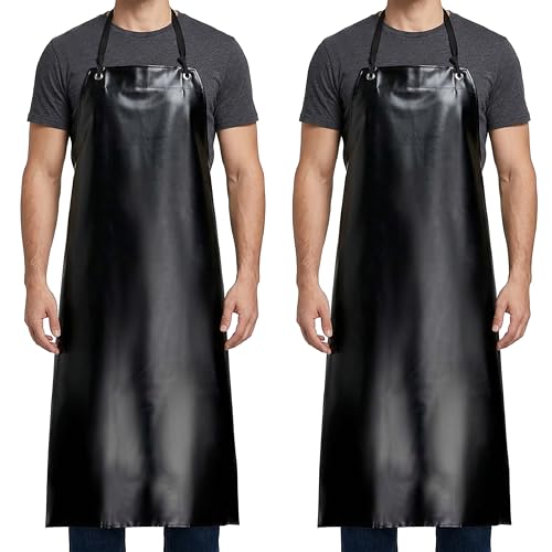 Image of Xpose Safety Heavy Duty Vinyl Waterproof Aprons, White - For Home, Industrial and Commercial Use - Chemical Resistant (Black, 2 Pack)