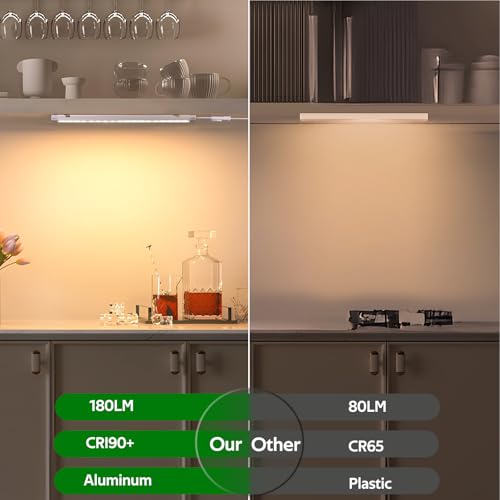 Image of AIBOO Under Cabinet Lighting, Dimmable 12 inch Under Counter Lights, 120V Plug in & Hardwired, Linkable LED Closet Lights for Kitchen, Shelf, Workbench, Desk,Cupboard,Garage (12 PCS), Warm White 3000K