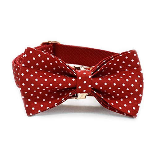 Hundeleine Haustier-Stil roter Punkt-Hundekragen mit Fliege und Leine einstellbar Pet Baumwollhund & Ampcat Halskette Goldschnalle Führleine (Color : A, Size : L)