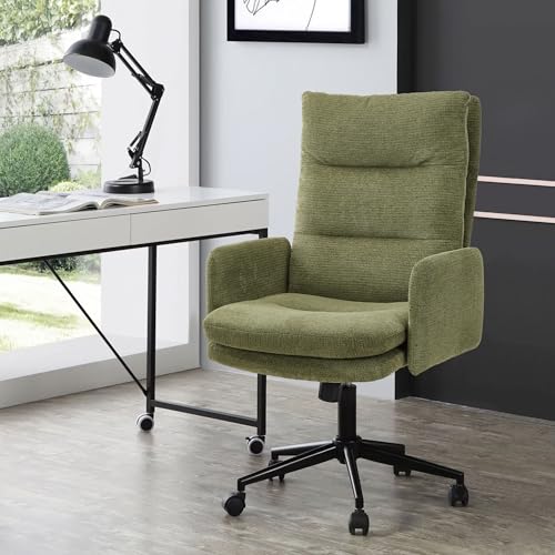 Image of IWMH High-Back Home Office Chair,Upholstered Desk Chair with Armrests,Height Adjustable Armchair with Wheels, Swivel Office Desk Chair, Ergonomic Computer Task Chair, Leisure Armchair Cashmere (Green)