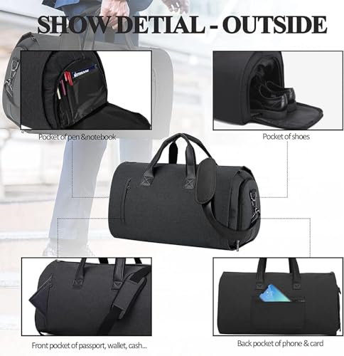 Image of Handcuffs Garment Duffel Bag Convertible Large Carry On Bags for Travel with Shoulder Strap | Hanging Suit Luggage Bag for Men & Women | Business Travelling Gifts (Black)