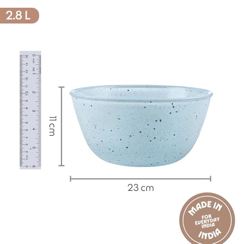 Image of Borosil 2.8 L Round Shape Serving & Mixing Bowl | Made in India Borosilicate Glass Bowl for Kitchen & Dinning | Bowl for Mixing Dough, Salad, Batter, Pasta | Microwave & Dishwasher Safe (Blue)