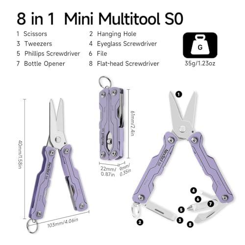 Image of NexTool Micro Sailor Scissors S0, Mini Keychain Multitool with Serrated Scissors, 8-in-1 Lightweight EDC Tool for Travel, Outdoor, Everyday Carry, Cool Gadget for Men(Purple)