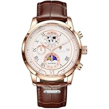 LIGE Analog Watch for Men 3ATM Waterproof Wrist Analog Dress Vintage Chronograph Work Casual Leather Unique Quartz with Date Moon Phase Design Mens Wrist Watches - Perfect As a Gift