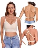 lemolly Low Back Bra - Open Back Backless Bra, Padded Bralette for Women Seamless Multiway Criss Cross Halter Bras M Nude