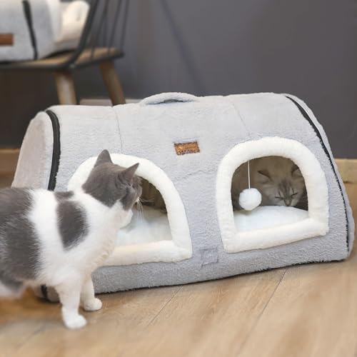 Image of Cat Bed for Indoor Cats,Foldable cat cave,Anti-Slip & Water-Resistant Bottom,cat Houses for Indoor Cats or Small Dogs, Kitten Tent, Rabbit Double Hole Bed:(27.5 inchx15.3 inchx15 inch
