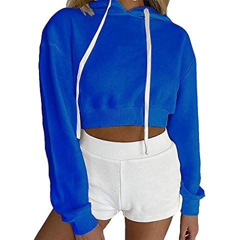 Artfish Women's Casual Long Sleeve Pullover Hoodies Crop Tops Drawstring Sweatshirts - Blue - Small Cover