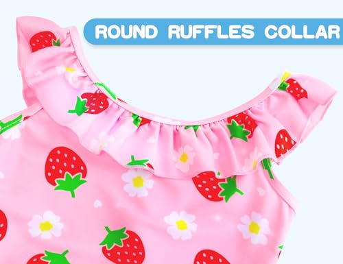 Image of Snowheart Girls Swimsuit One Piece Bathing Suit Kids Quick Dry Shoudler Ruffle Floral Swimwear for 3-12 Years Old