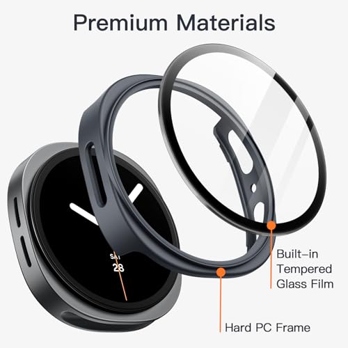 Image of JETech Cover Case with Screen Protector for Samsung Galaxy Watch 8 44mm, Overall Protective Cover, Built-in Tempered Glass Film High Sensitivity, 2 Pack (Graphite)