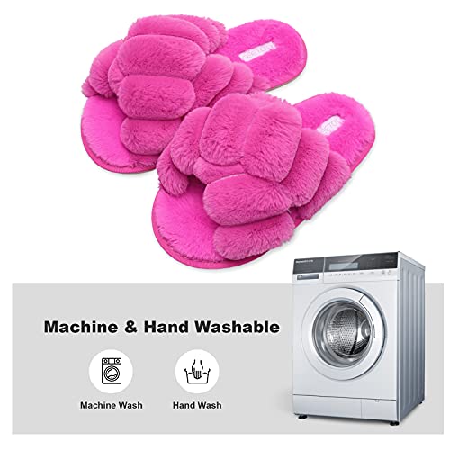JIASUQI Women's Open Toe Slippers Fuzzy Fluffy House Slippers for Women Cozy Criss Cross Furry Slides Slippers 6