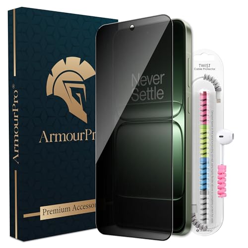 Image of ArmourPro Privacy Tempered Glass for OnePlus 13s, Anti Spy Anti Peeping Screen Protector, Edge-to-Edge Full Coverage, 9H Hardness with Cable Protector | Black