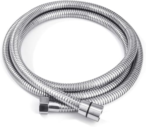 Tubo doccia 200cm in Acciaio Inossidabile, Flessibile Doccia de Anti Torsione Temperatura Connettore In Ottone (Argento, G1/2 Pollici)