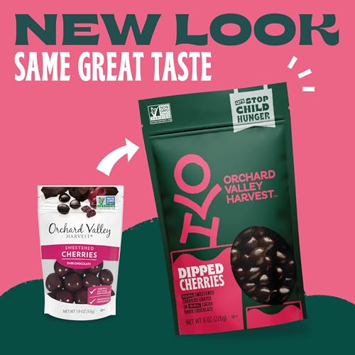 Orchard Valley Harvest Dark Chocolate Dipped Cherries, Made With Real Cherries, Gluten Free, Non-GMO, No Artificial Colors, Stand Up Bag, 8 oz (Pack of 1), On-The-Go Snack For The Whole Family - Thumbnail 3
