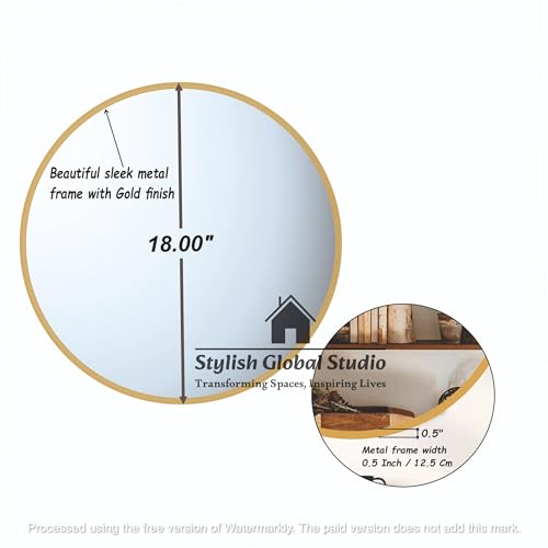 Image of Stylish Vanity Mirror, Modern Wall Mirror in Gold Metal Frame, Decorative Wall-Mounted Mirror, Home Decor Mirrors for Bathroom, Living Rooms, Entryways (18X18)