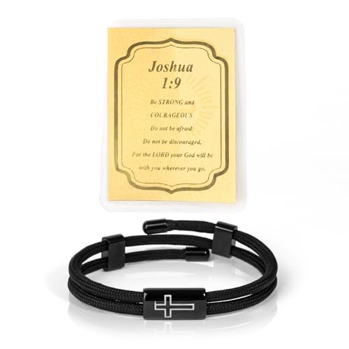 Pulsera cruz ajustable para hombres con tarjeta bíblica de oro miniatura 1