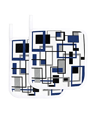 2 Pack Pot Holders for Kitchen,Nordic Royal Blue Checker Stripe Heat Proof Potholder Hot Pads Trivet,Modern Abstract Geometric Washable Coaster Potholders for Cooking Baking Grilling