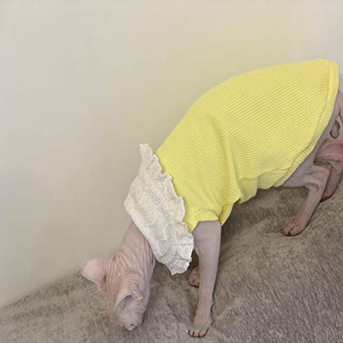 ZARYIEEO Sphynx Katzen-Kleidung, haarlose Katzen-T-Shirts, Baumwolle, atmungsaktiv, entzückende Katzenbekleidung, Katzen-Shirts für Katzen und kleine Hunde, in zwei Farben Rosa und Gelb - Image 3