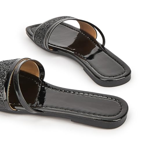 Image of Women's Open Toe Flat Sandals Rhinestone Glitter On Casual Fashion Slippers Quick Drying Indoor & Outdoor Slides