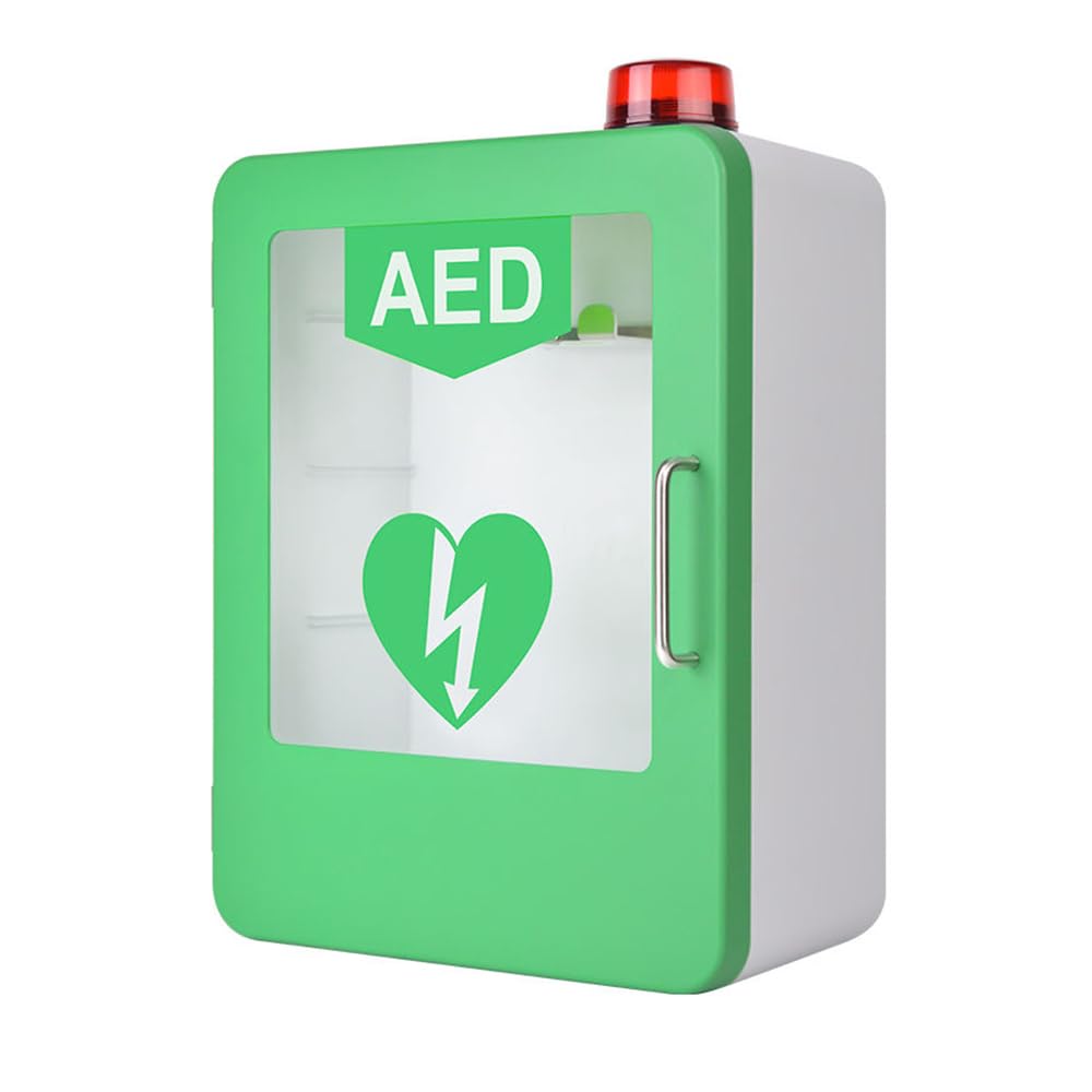 AED Defibrillator Aufbewahrungsschrank – Wandmontierter Kunststoff Herzdefibrillation Alarm Box Erste-Hilfe-Schrank – passend für die meisten AED-Modelle – Doppelschaltersteuerung – verstellbare
