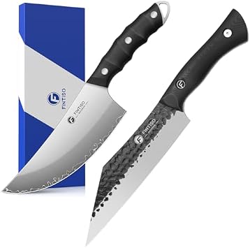 FINTISO 6.9 Inch 5-Layer High Carbon Stainless Steel Butcher Knife and 7 inch Japanese Style Viking Knife