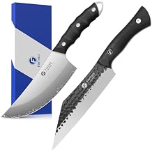 FINTISO 6.9 Inch 5-Layer High Carbon Stainless Steel Butcher Knife and 7 inch Japanese Style Viking Knife