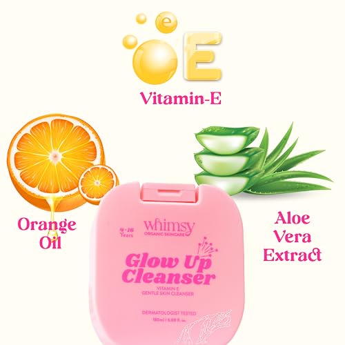 Image of Whimsy Beauty Vitamin E Face & Body Cleanser for Kids & Preteens | Gentle Daily Wash with Aloe Vera, Blood Orange & Niacinamide | 4-16 Years | Organic, Sulfate & Paraben Free | Dermatologist Tested | 180 ml