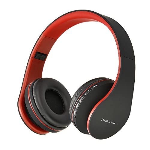 Powerlocus Wireless Bluetooth Over-Ear Stereo Foldable Headphones, Wired Headsets Rechargeable With Built-In Microphone For Iphone, Samsung, Lg, Ipad (Black/Red) #TOP4