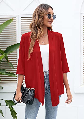 Heymoments Cardigan For Women Crimson X-Large Draped Open-Front 3/4 Sleeve Lightweight Casual Soft Drape Summer Fall Winter Kimonos Cardigans #TOP2