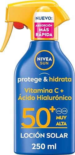 NIVEA SUN Protege & Hidrata - Spray Solar FP50+ - Protector Solar Corporal - Protección UVA/UVB Muy Alta - Resistente al Agua - Hidratación 48h - Todo Tipo de Piel - 270 ml, El embalaje puede variar