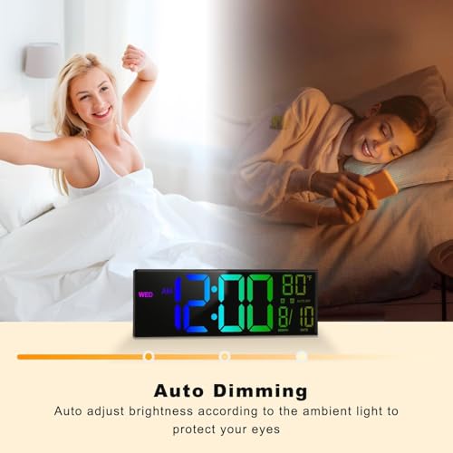 Image of JALL 13 inch Large Digital Wall Mount Clock, Count Down Timer, Alarm, Big LED, 8 RGB Color, DST, Temperature for Living Room Classroom Desk, Xmas, Birthday Gift for Senior Mom Dad, Blue
