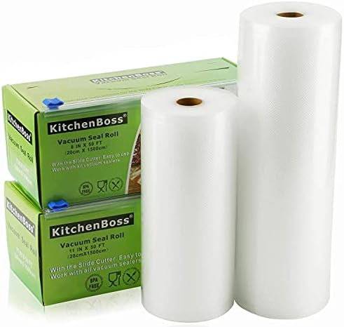 Vacuum Sealer Rolls - Vacuum Sealer Bags - 3 Rolls 28 x 500cm | with Cutter-Box | BPA-Free | Heavy Duty Embossed | for Vacuum-Sealer Food Storage and Sous Vide Cooking by KitchenBoss