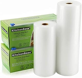 Vacuum Sealer Rolls - Vacuum Sealer Bags - 3 Rolls 28 x 500cm | with Cutter-Box | BPA-Free | Heavy Duty Embossed | for Vacuum-Sealer Food Storage and Sous Vide Cooking by KitchenBoss