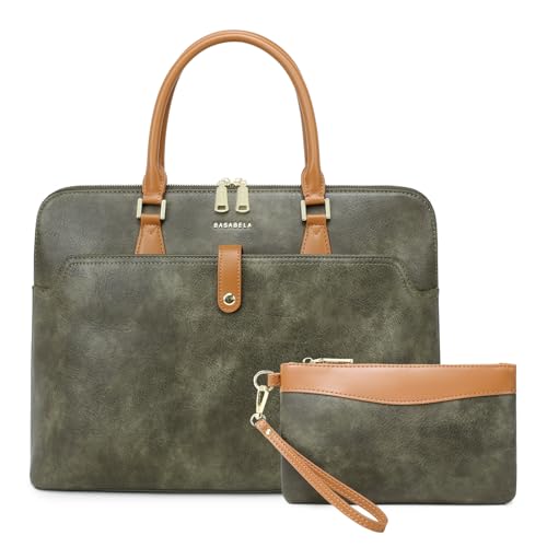 Tie Dye Green Handmade 16inch Laptop Vegan Leather Briefcase Tote Bags for Women Men Work 2025, Large 19L Stylish Business Computer Office Shoulder Handbags with Wristlet Wallet, Waterproof Luxury Bag