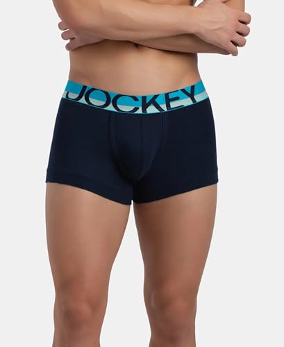 Image of Jockey FP03 Men's Super Combed Cotton Rib Solid Trunk with Ultrasoft Waistband Navy S